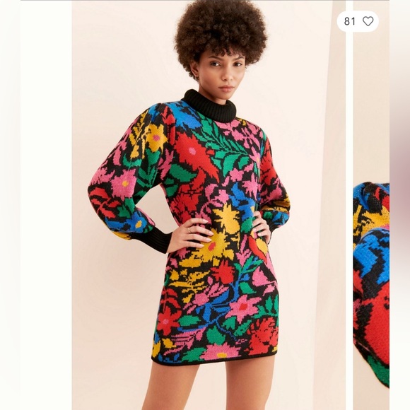 Farm Rio Multicolored Tropical Garden
Mock Neck Sweater Dress Size Medium - Picture 4 of 10
